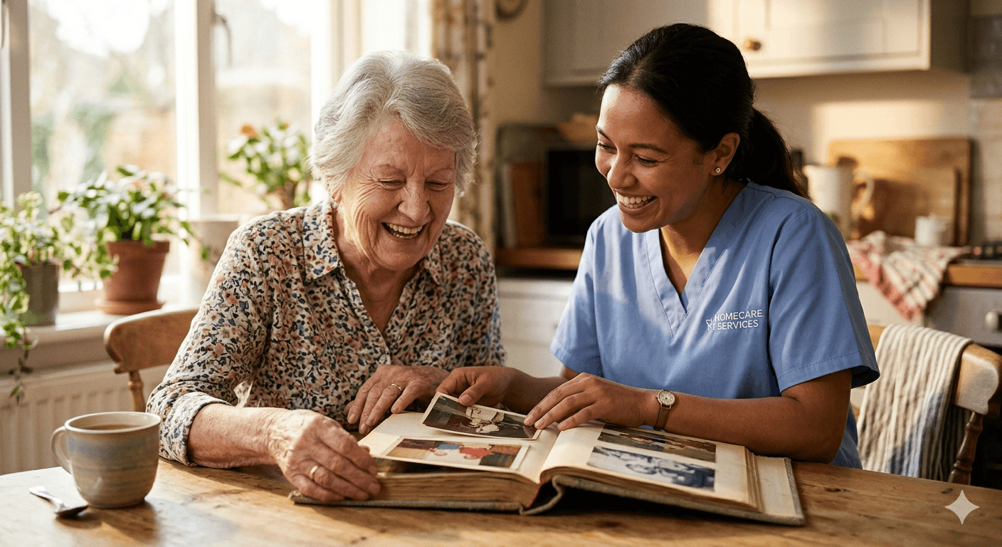 Caregiver interacting with elderly clients